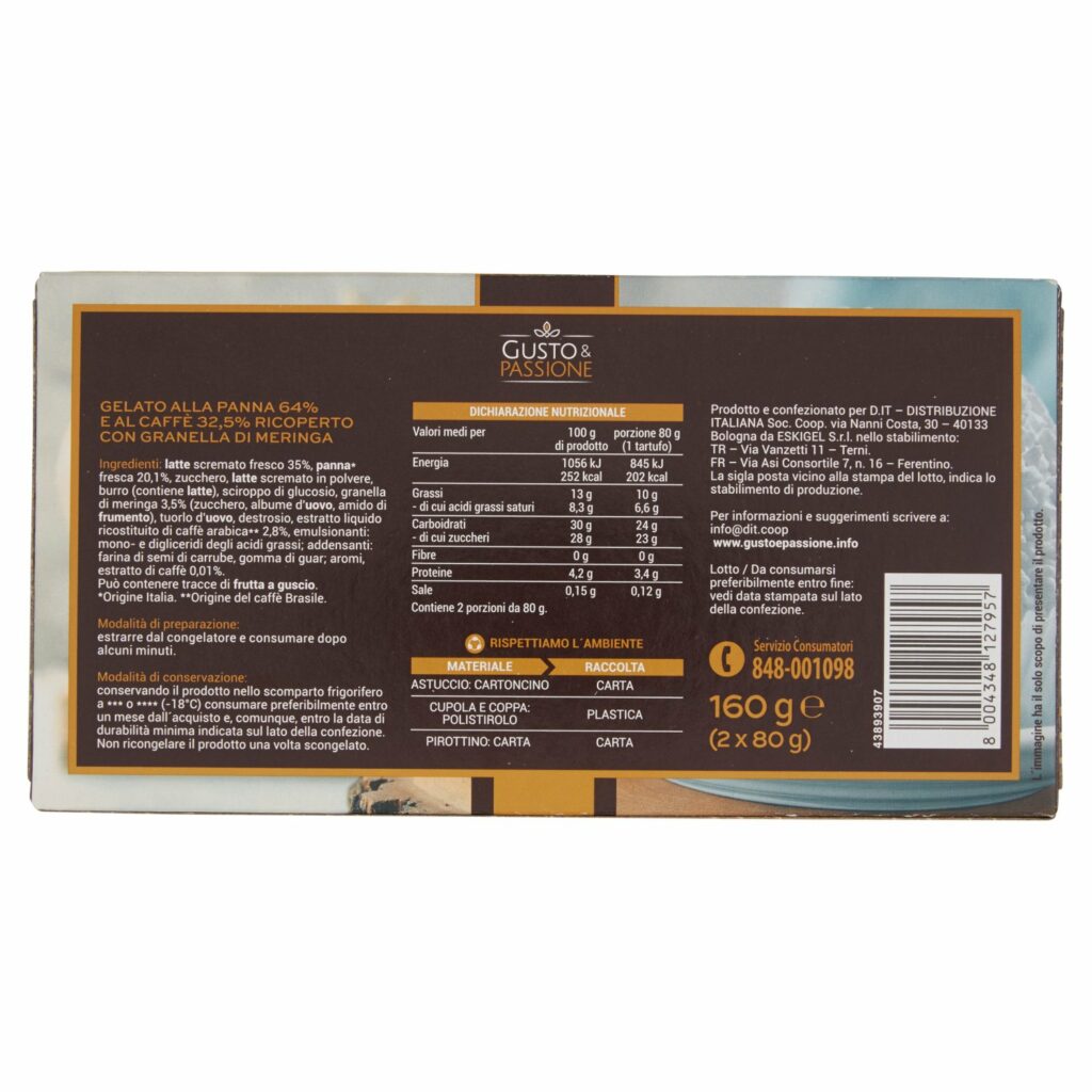 Gusto & Passione Tartufo Bianco alla Panna e al Caffè 2 x 80 g