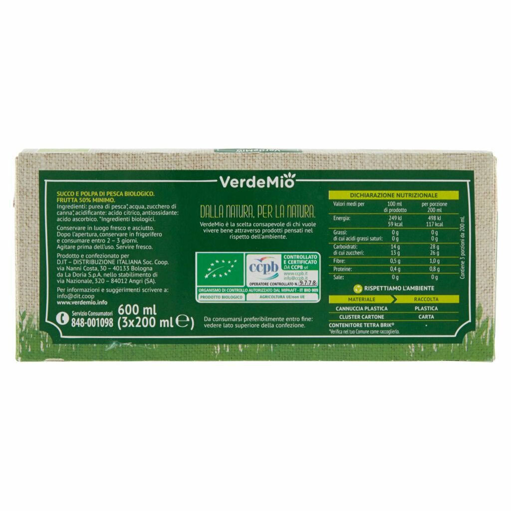 VerdeMio Succo e Polpa di Pesca biologico 3 x 200 ml