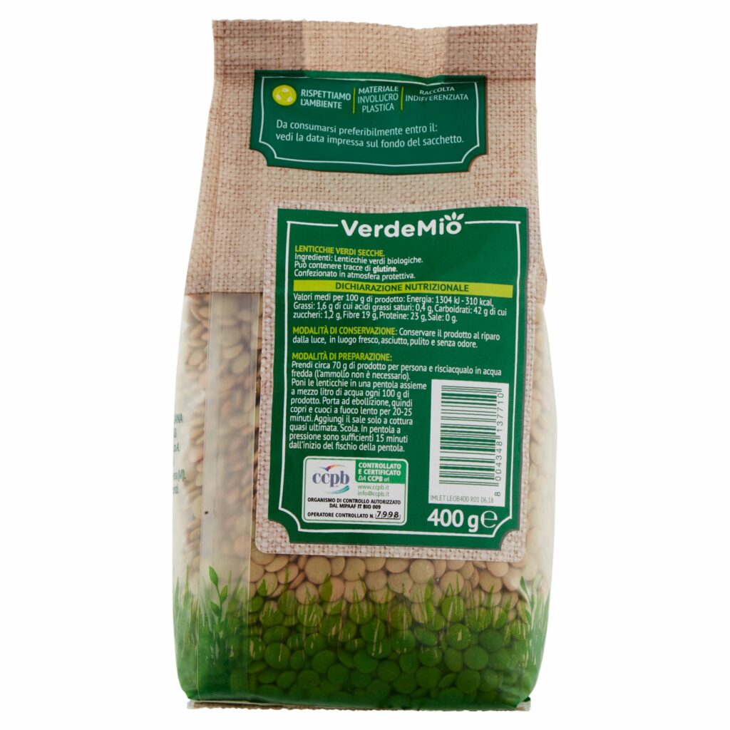 VerdeMio Lenticchie Verdi Secche biologico 400 g