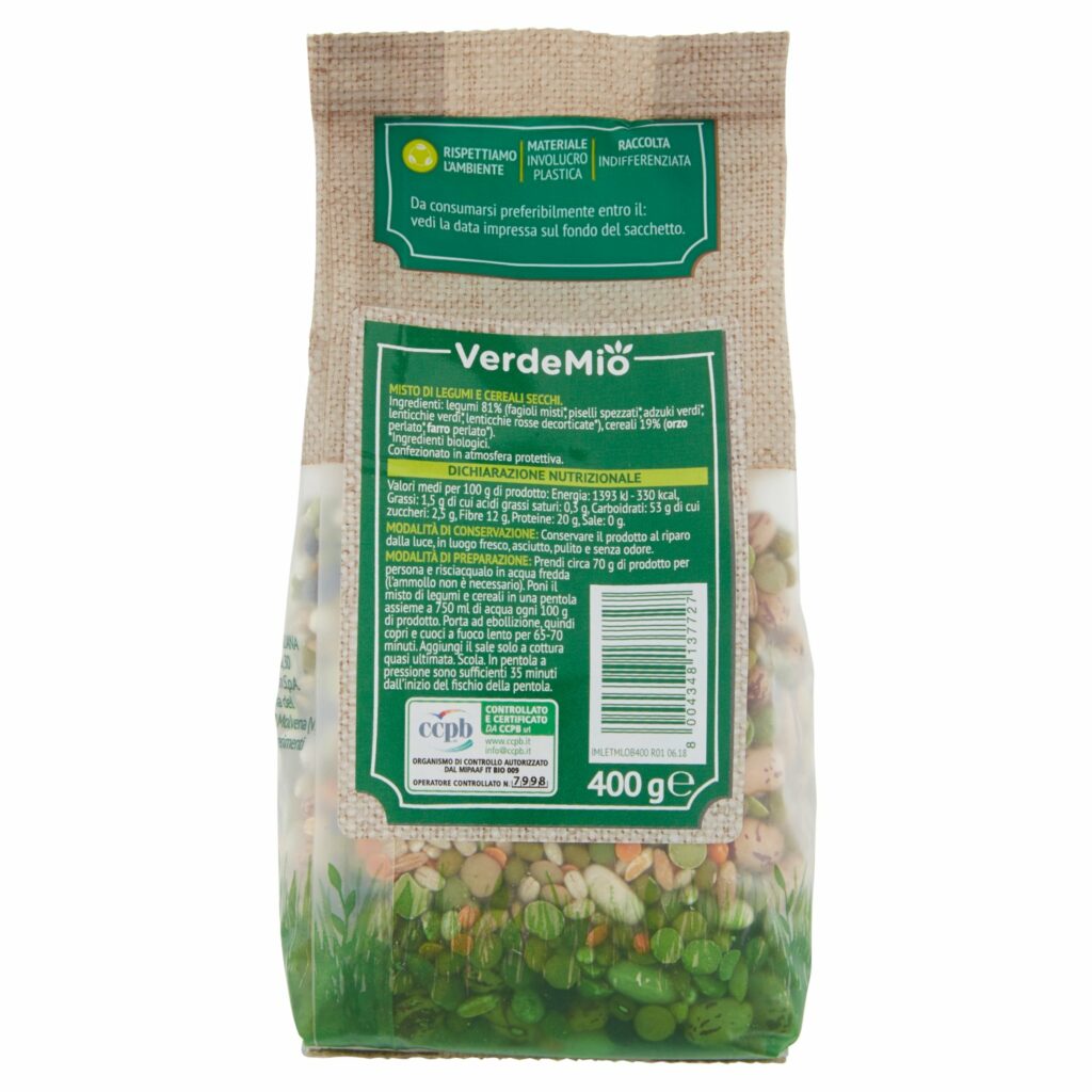 VerdeMio Misto di Legumi e Cereali Secchi biologico 400 g