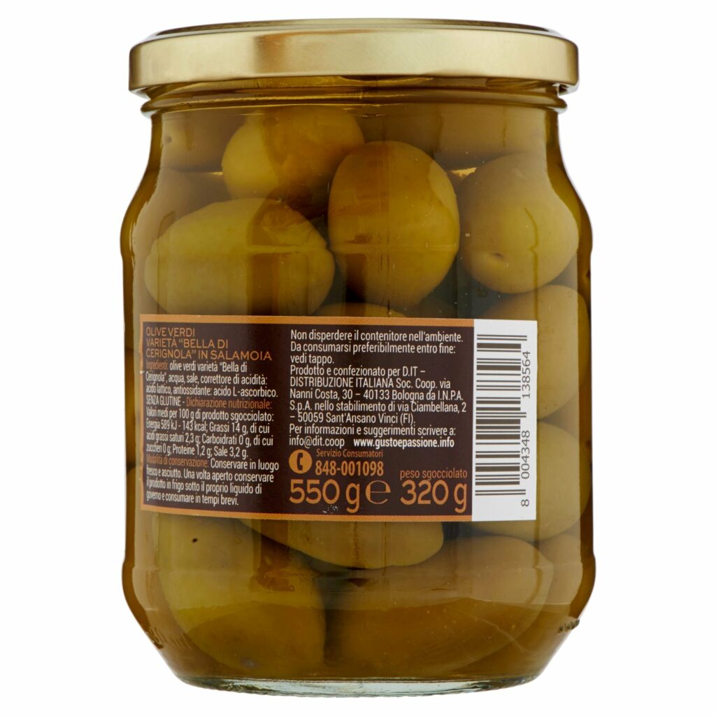 Gusto & Passione Olive Verdi Bella di Cerignola in Salamoia 550 g