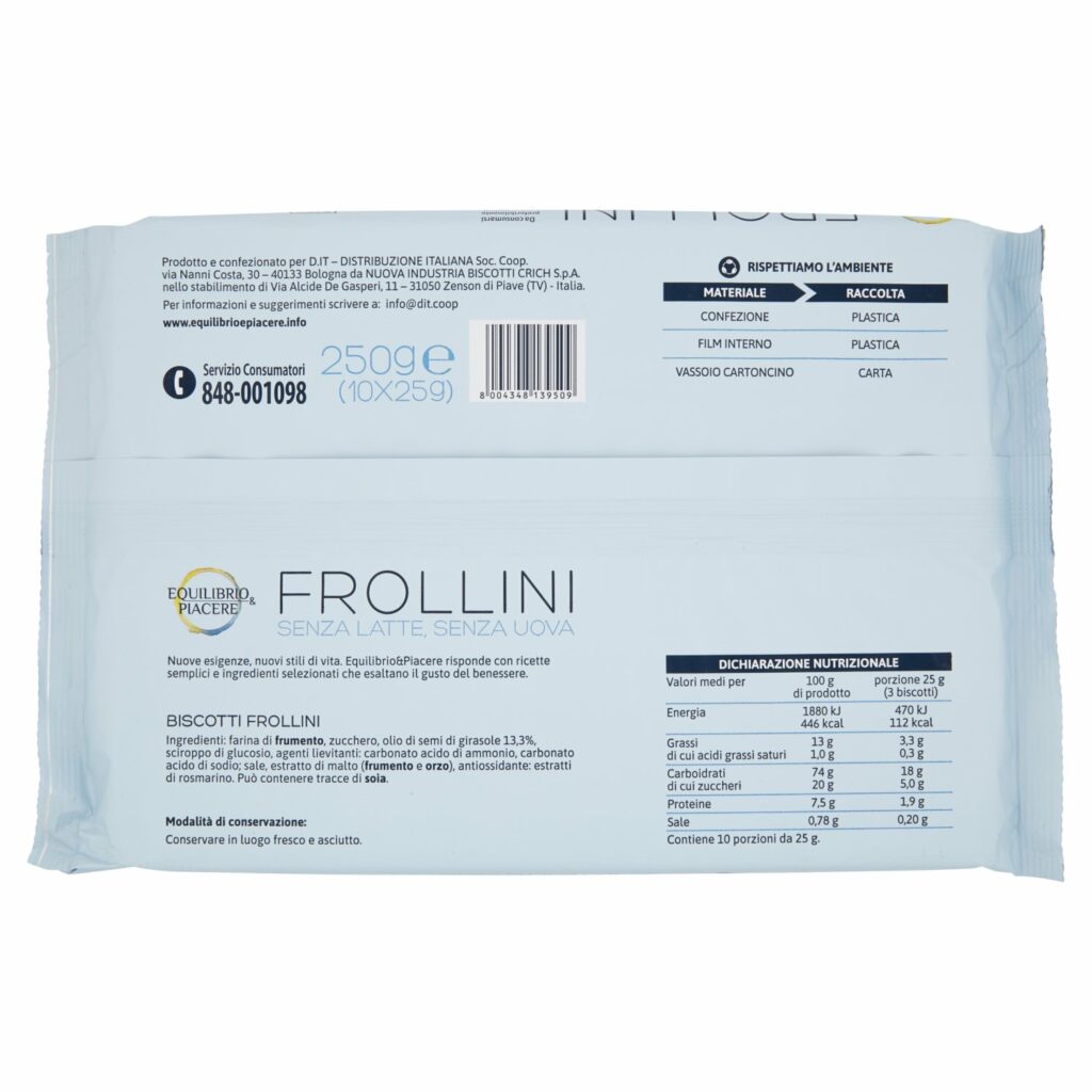 Equilibrio & Piacere Frollini Senza Latte, Senza Uova 250 g
