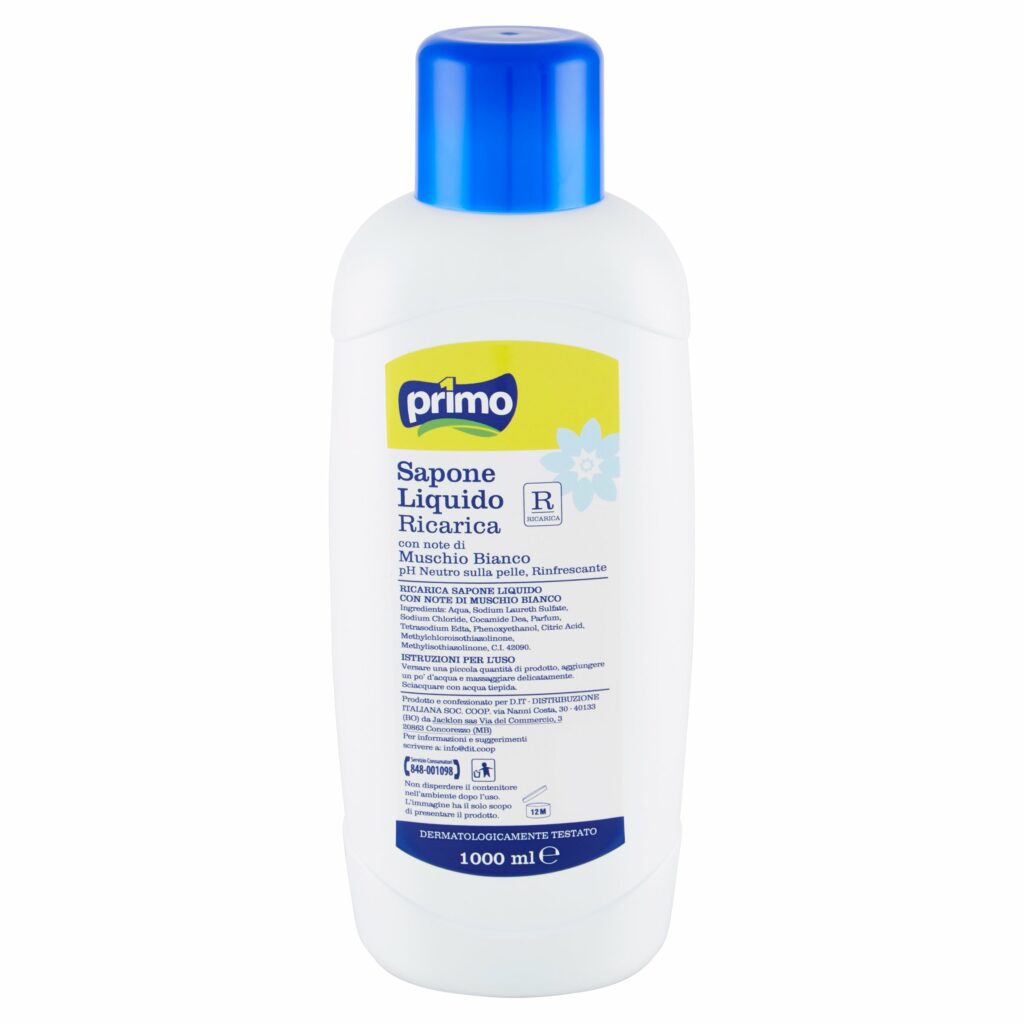 Primo Sapone Liquido Ricarica con note di Muschio Bianco 1000 ml