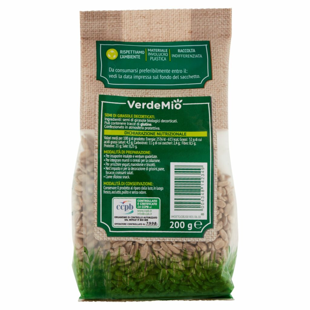 VerdeMio Semi di Girasole Decorticati biologico 200 g