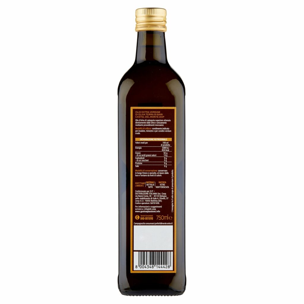 Gusto & Passione Olio Extra Vergine di Oliva Terra di Bari Castel del Monte DOP 750 ml