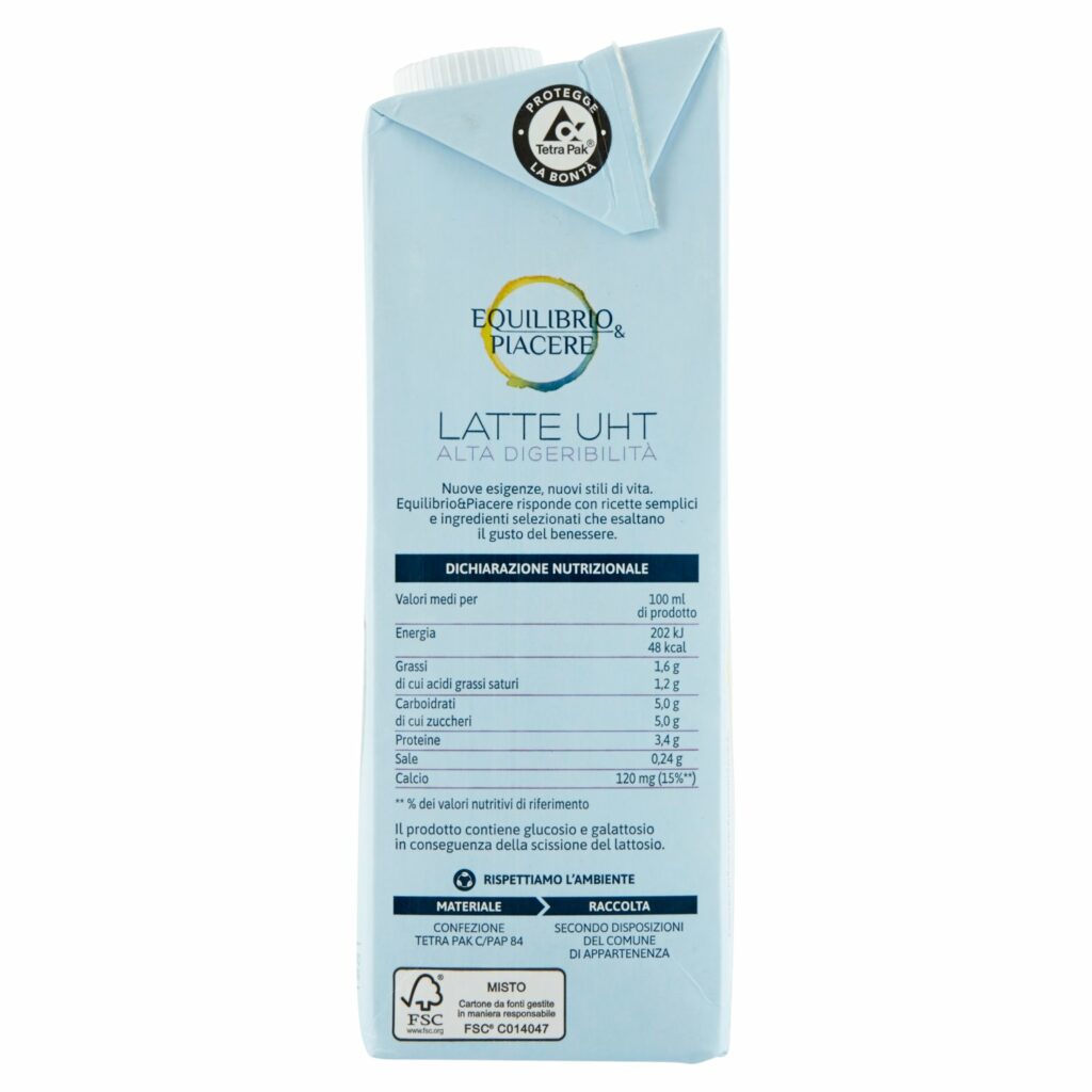 Equilibrio & Piacere Latte UHT Alta Digeribilità Senza Lattosio 1000 ml