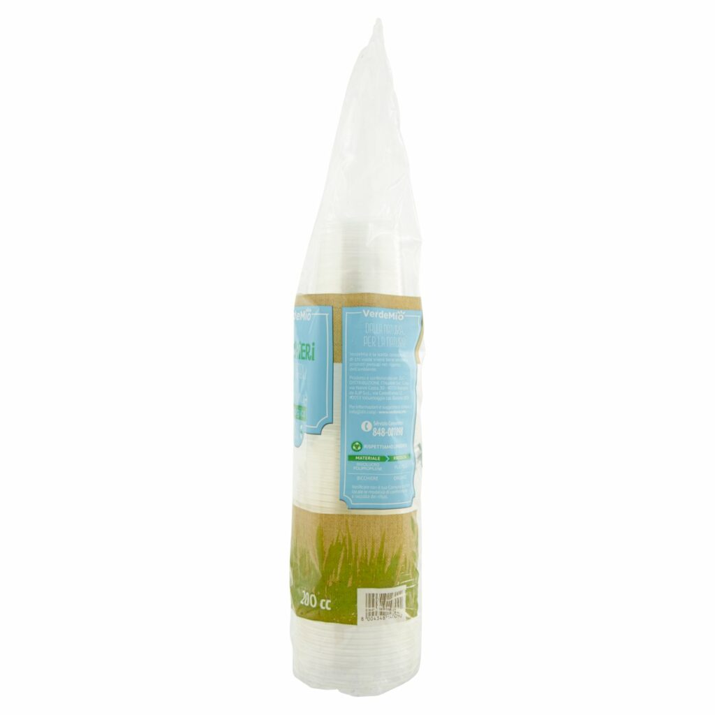 VerdeMio Bicchieri Compostabili 200 cc ecologico 50 pz