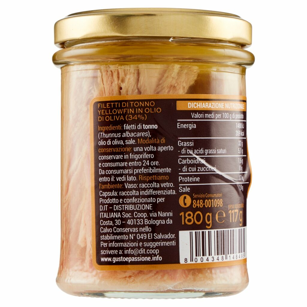 Gusto & Passione Filetti di Tonno Yellowfin in Olio d'Oliva 180 g