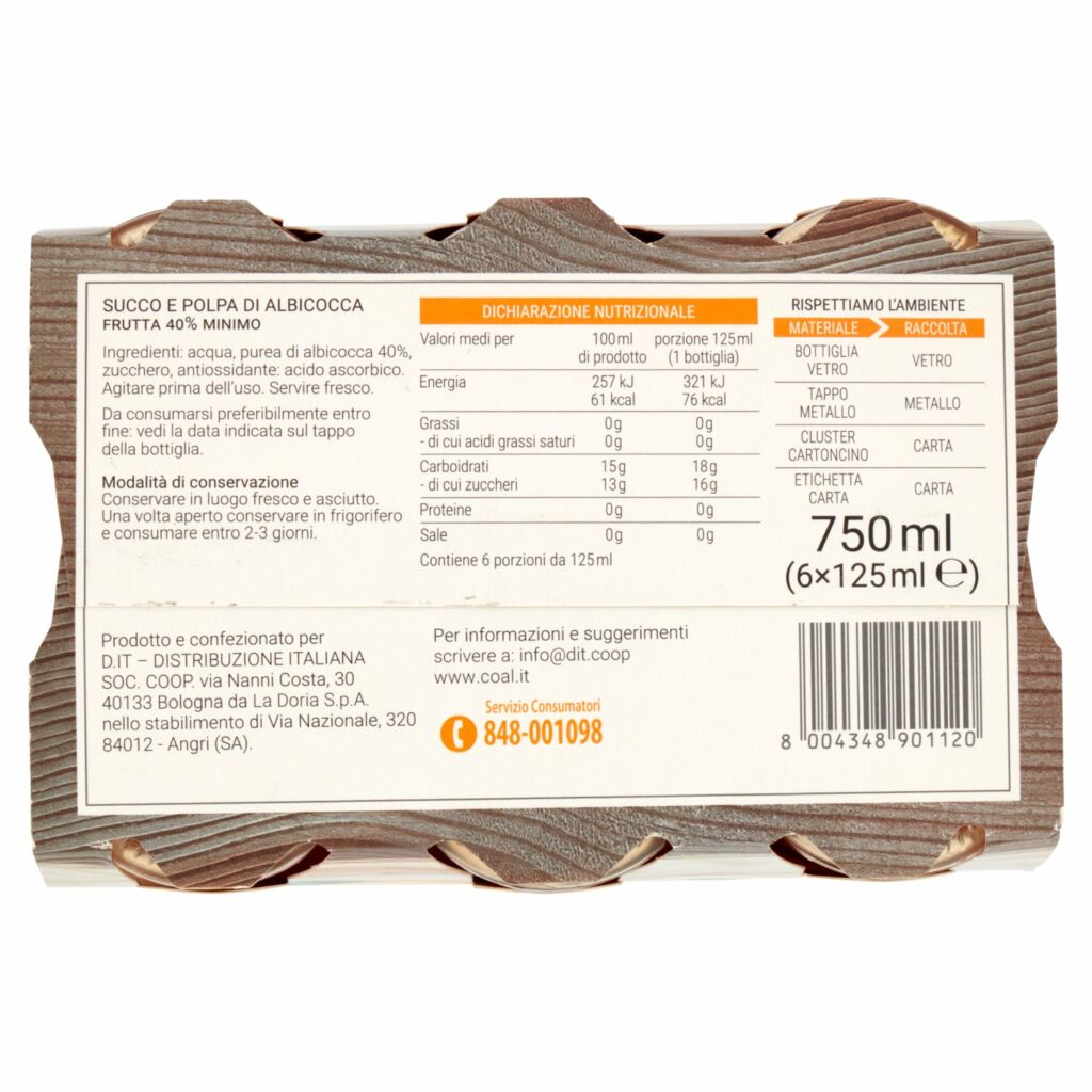 Coal Succo e Polpa albicocca 6 x 125 ml