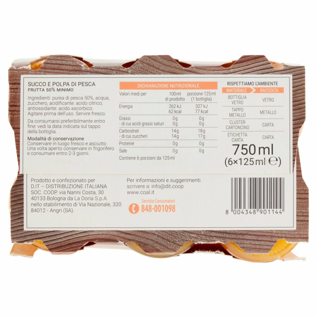 Coal Succo e Polpa pesca 6 x 125 ml