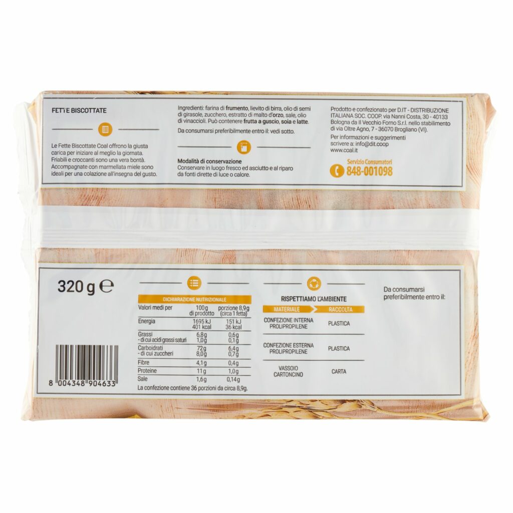 Coal Fette Biscottate dorate 36 fette 9 Confezioni 320 g