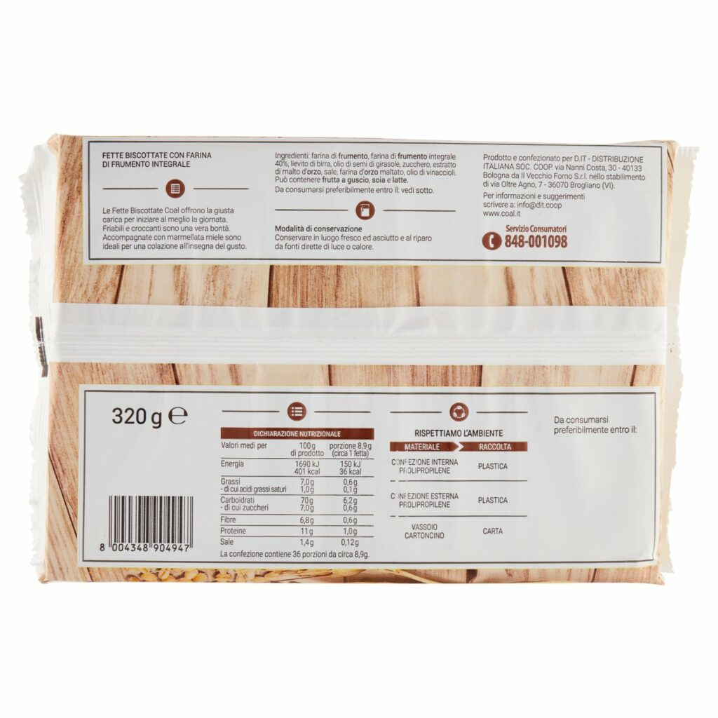 Coal Fette Biscottate con farina integrale 36 fette 9 Confezioni 320 g