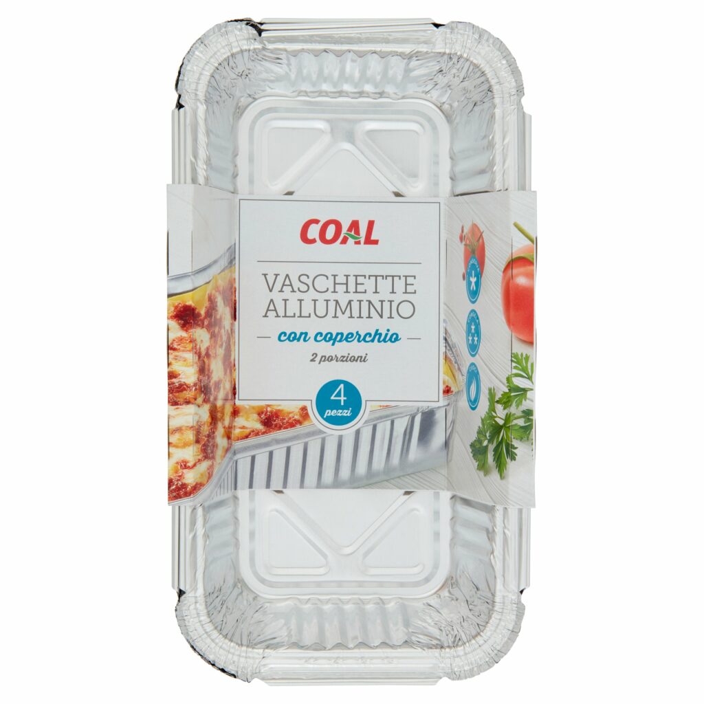 Coal Vaschette Alluminio con coperchio 2 porzioni 4 pz