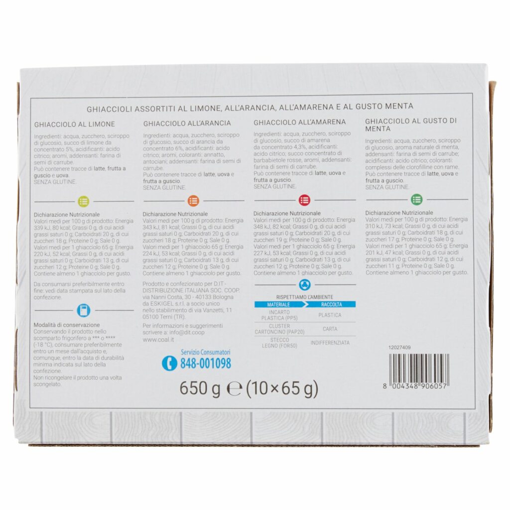 Coal Ghiaccioli Assortiti limone, amarena, arancia, menta 10 x 65 g