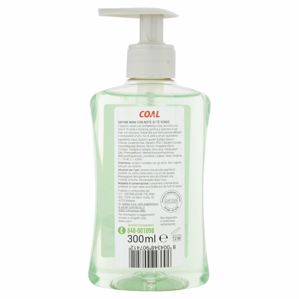 Coal Sapone Mani note di tè verde con antibatterico 300 ml