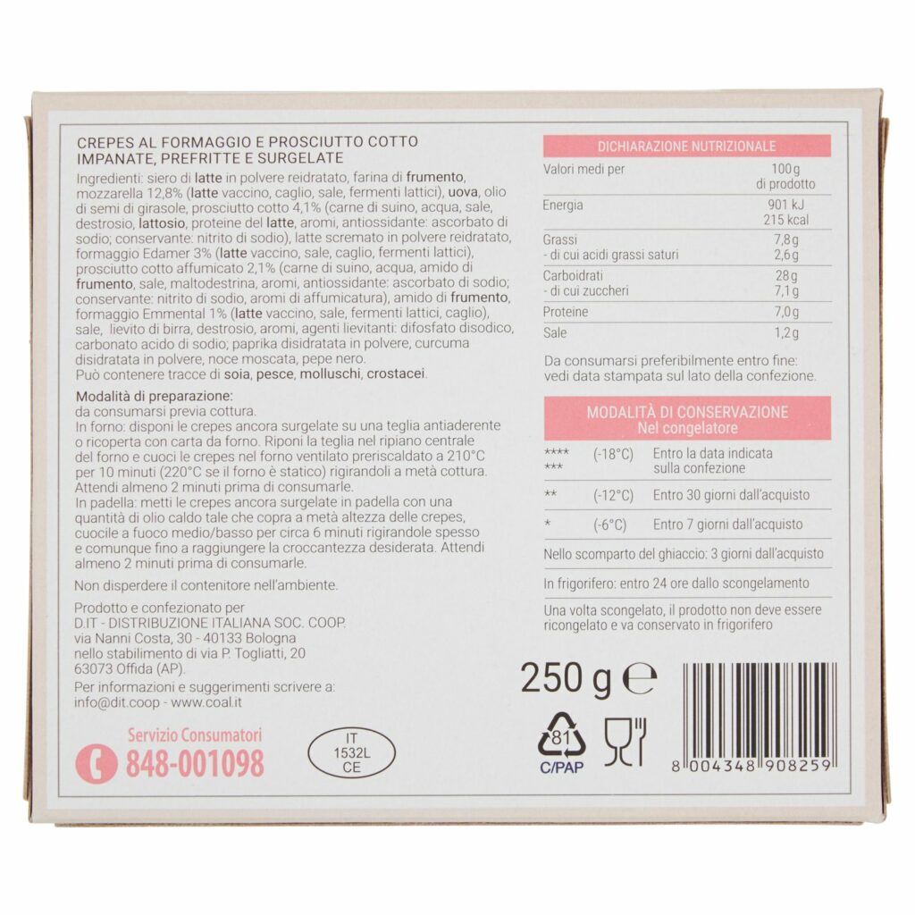 Coal Crepes Ripiene prosciutto e formaggio surgelate 250 g