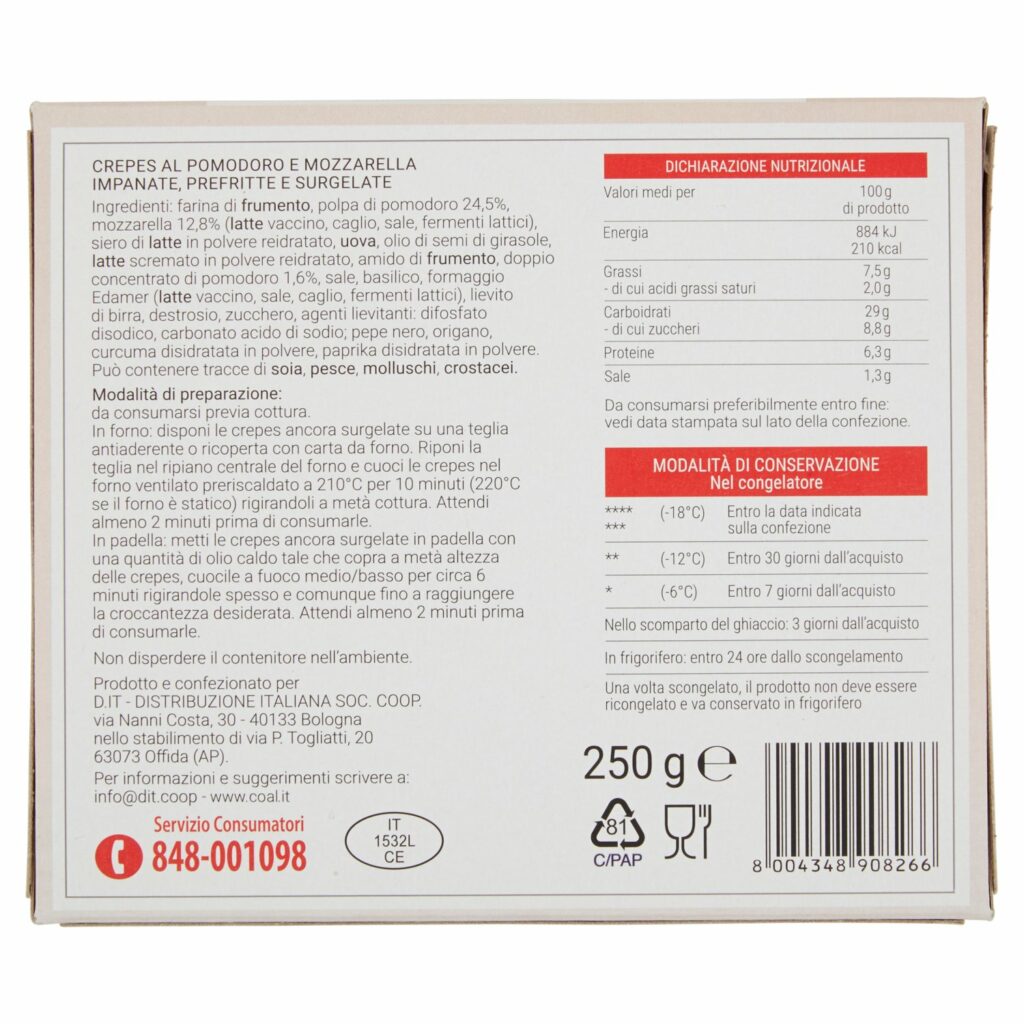 Coal Crepes Ripiene pomodoro e mozzarella surgelate 250 g