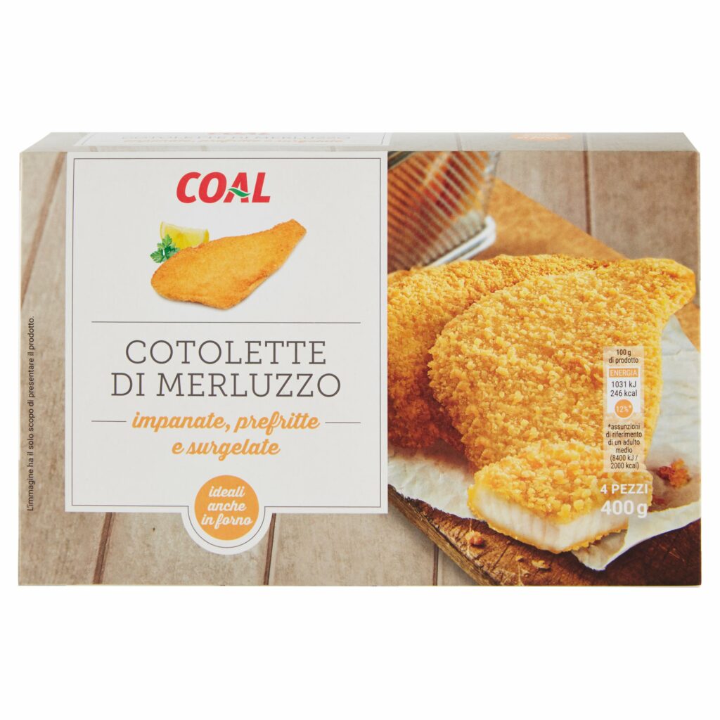 Coal Cotolette di Merluzzo impanate, prefritte e surgelate 400 g