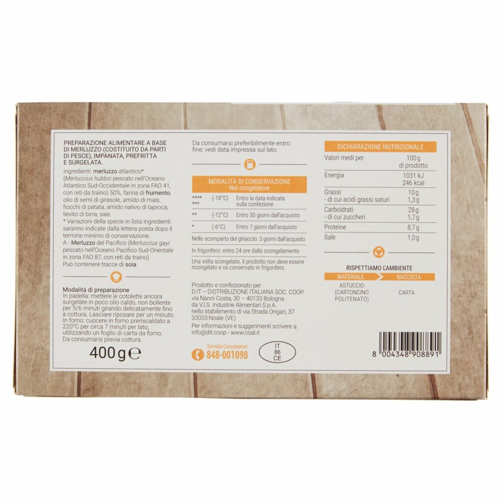 Coal Cotolette di Merluzzo impanate, prefritte e surgelate 400 g