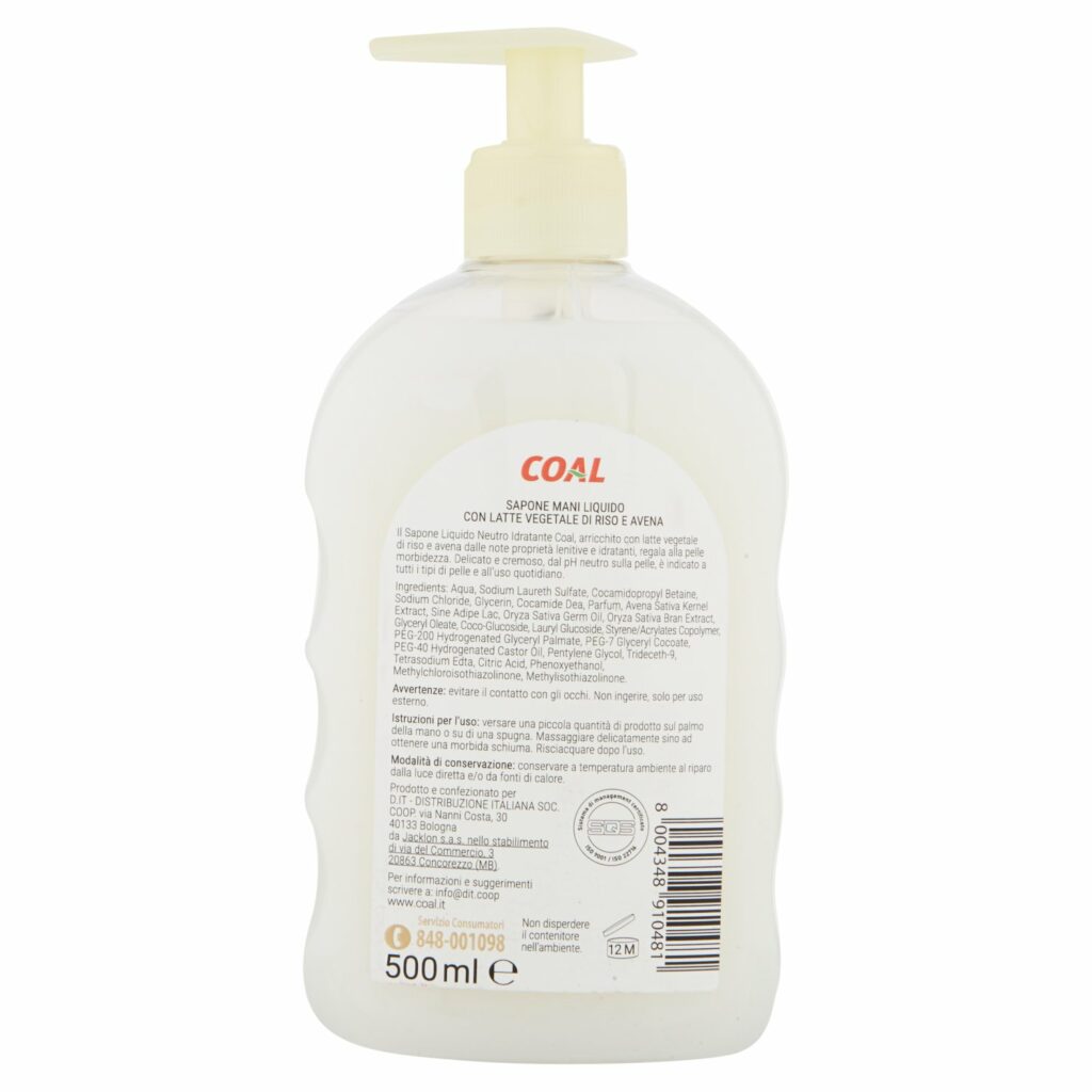 Coal Sapone Mani con latte di riso e avena idratante 500 ml