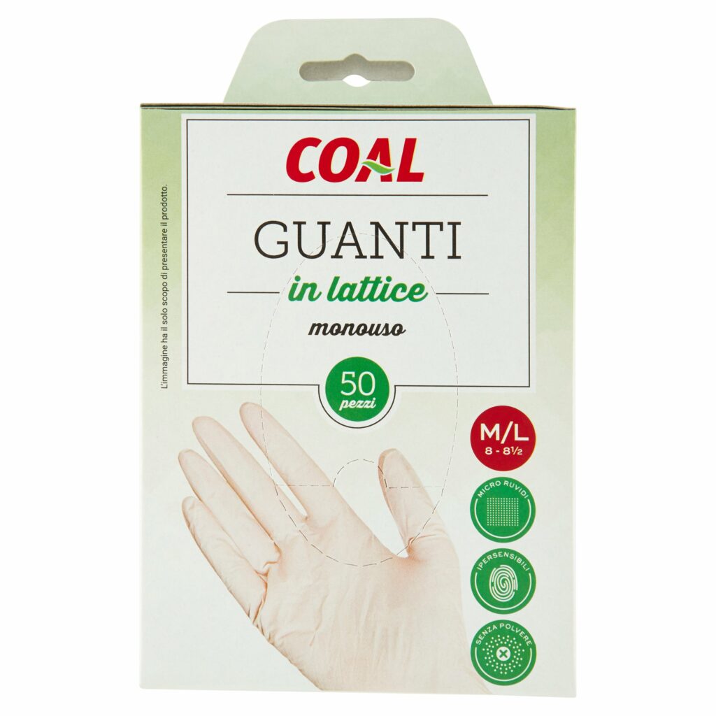 Coal Guanti in lattice monouso M/L 8-8½ 50 pz