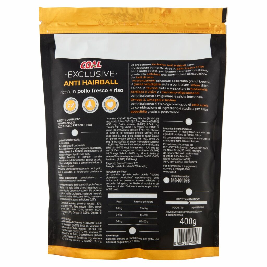 Coal Exclusive Anti Hairball ricco in pollo fresco e riso 400 g