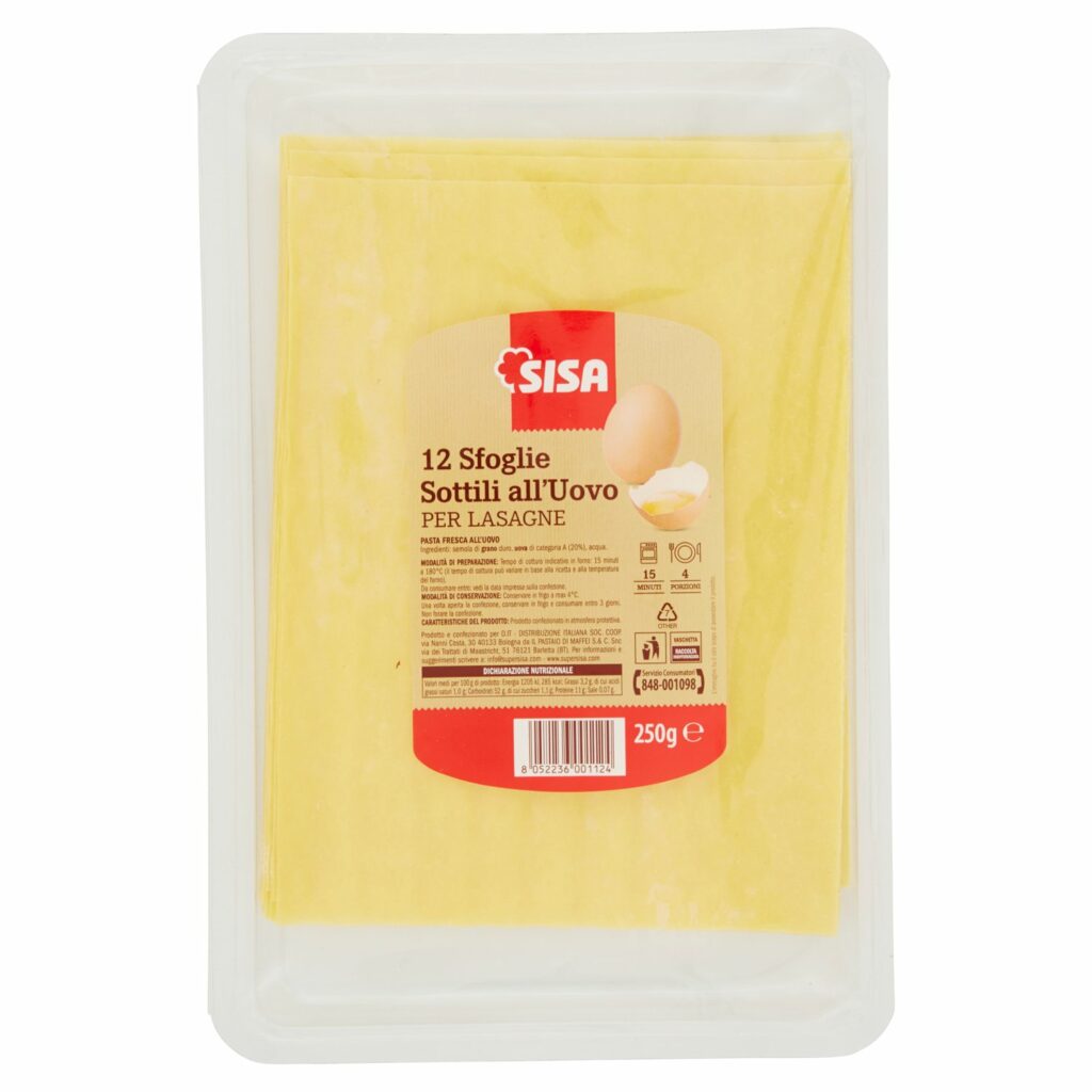 SIsa 12 Sfoglie Sottili all'Uovo per Lasagne 250 g