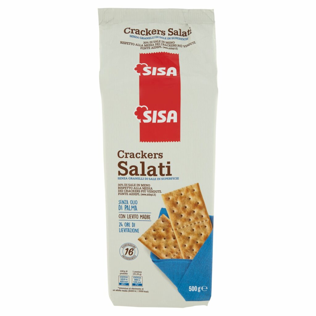 Sisa Crackers Salati senza Granelli di Sale in Superficie 500 g