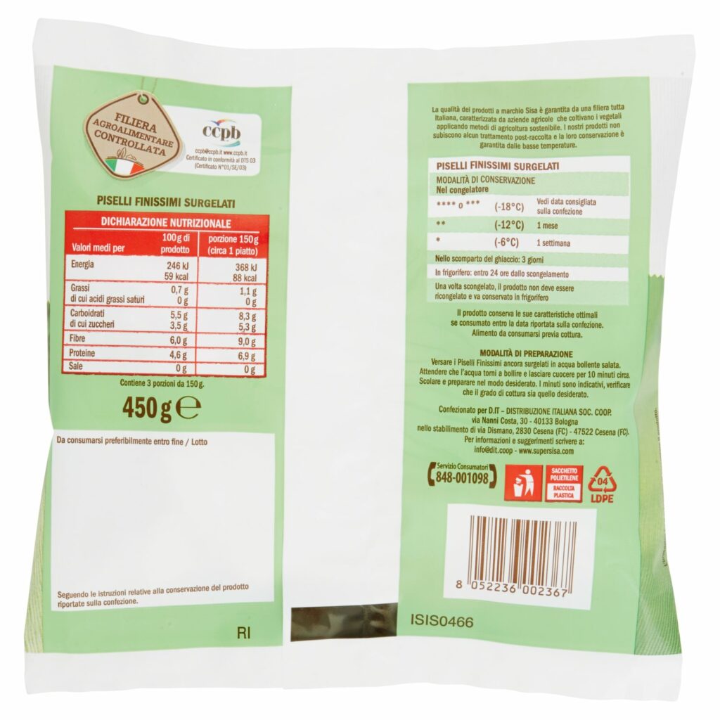Sisa Piselli Finissimi Surgelati 450 g