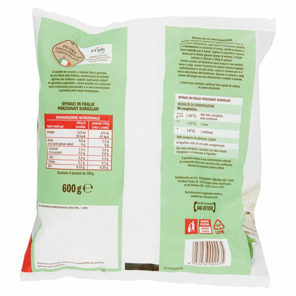 Sisa Spinaci in Foglie Surgelati 600 g