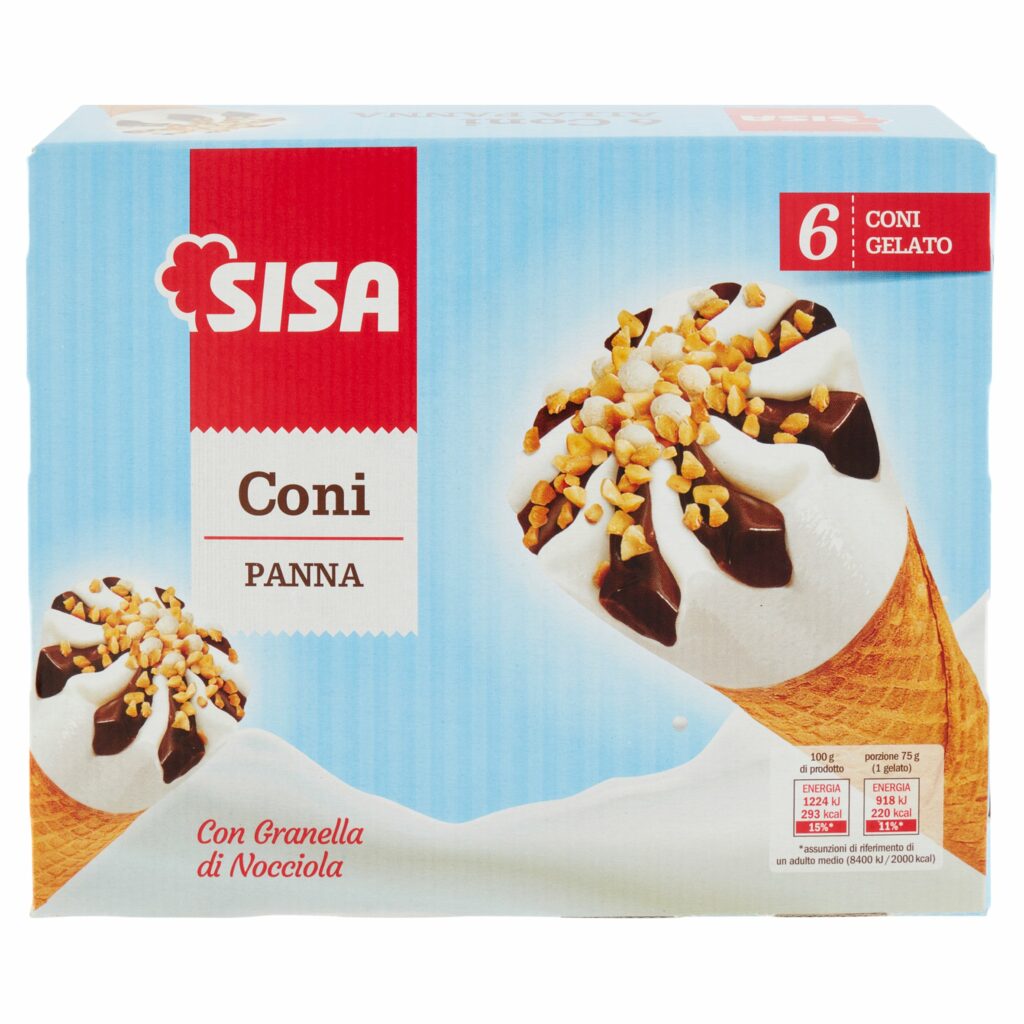 Sisa Coni Panna con Granella di Nocciola 6 x 75 g