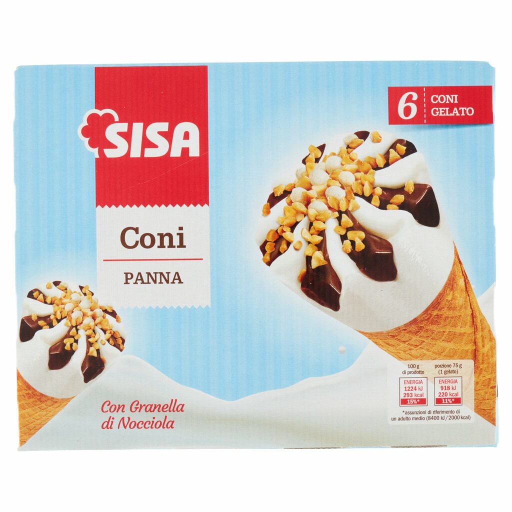 Sisa Coni Panna con Granella di Nocciola 6 x 75 g