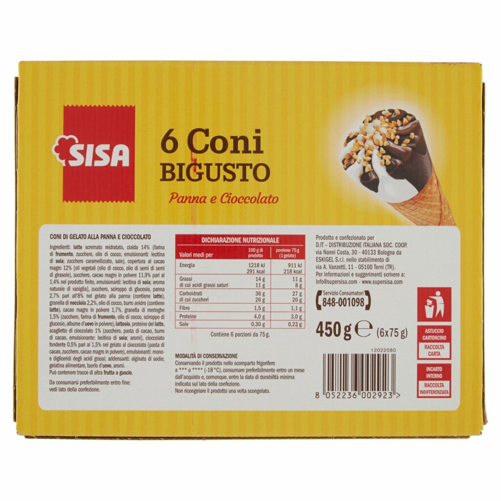 Sisa Coni Bigusto Panna e Cioccolato 6 x 75 g