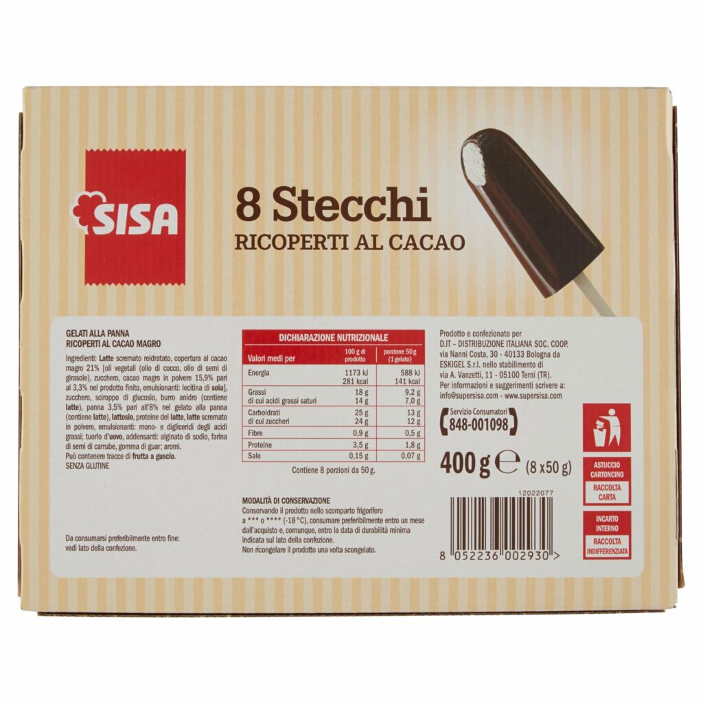 Sisa Stecchi Ricoperti al Cacao Panna e Cacao 8 x 50 g
