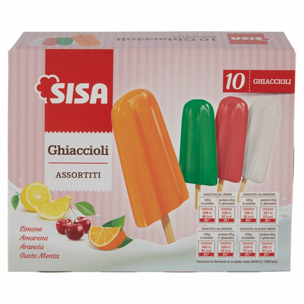 Sisa Ghiaccioli Assortiti Limone, Amarena, Arancia, Gusto Menta 10 x 65 g