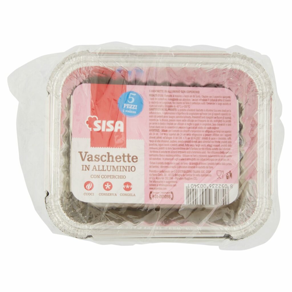 Sisa Vaschette in Alluminio con Coperchio 1 Porzione 5 pz