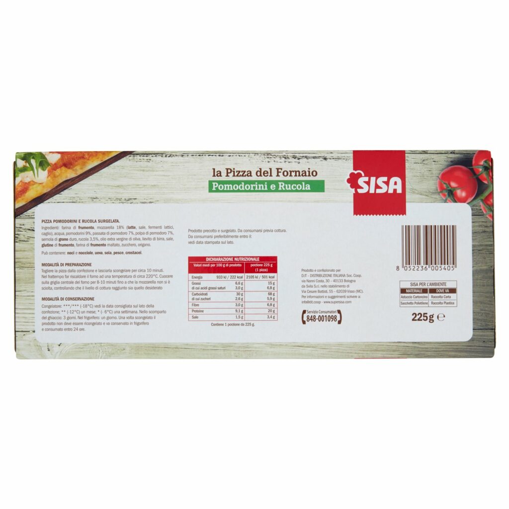 Sisa la Pizza del Fornaio Pomodorini e Rucola Surgelata 225 g