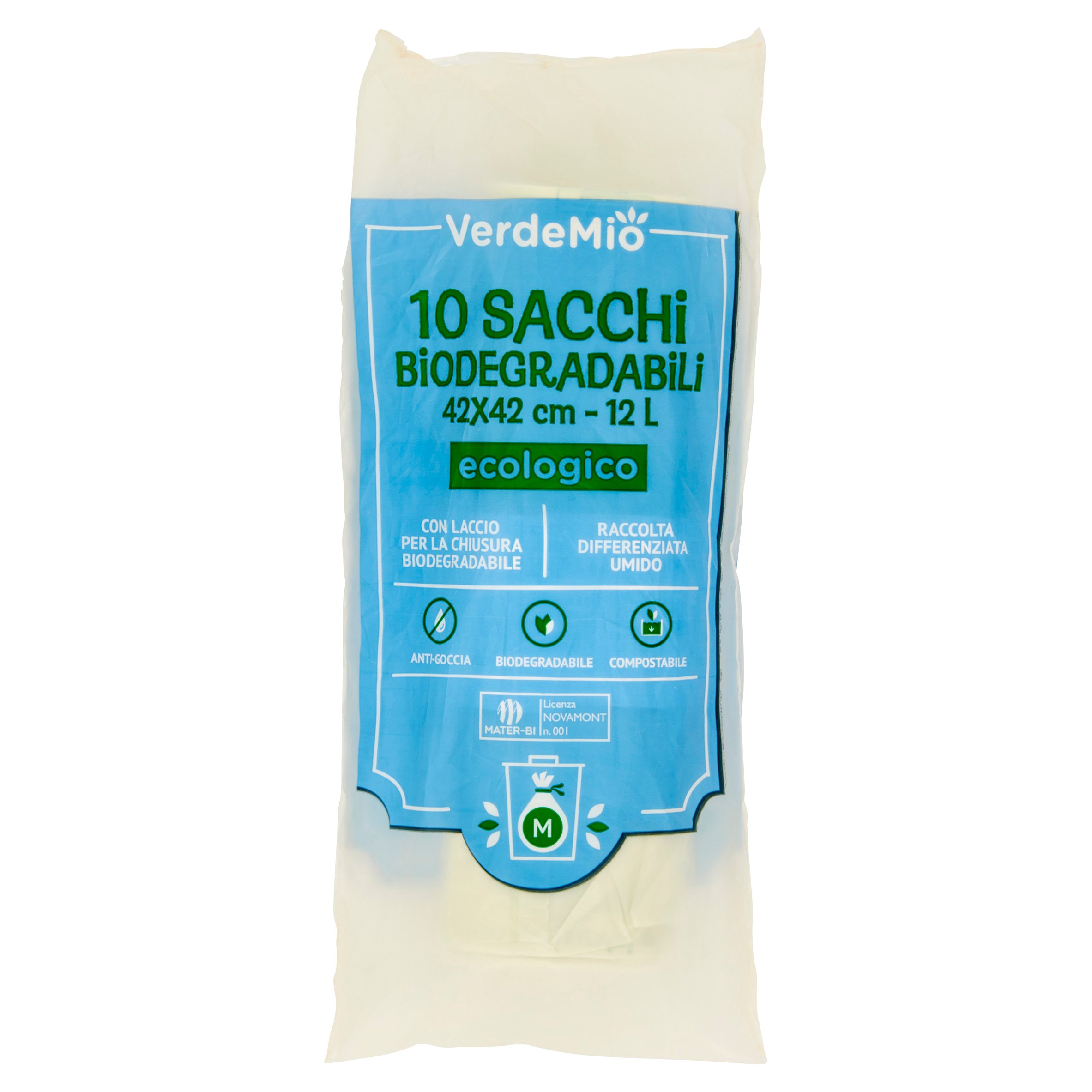 VerdeMio Sacchi Biodegradabili 42x42 cm 12 L ecologico 10 pz - SuperSISA