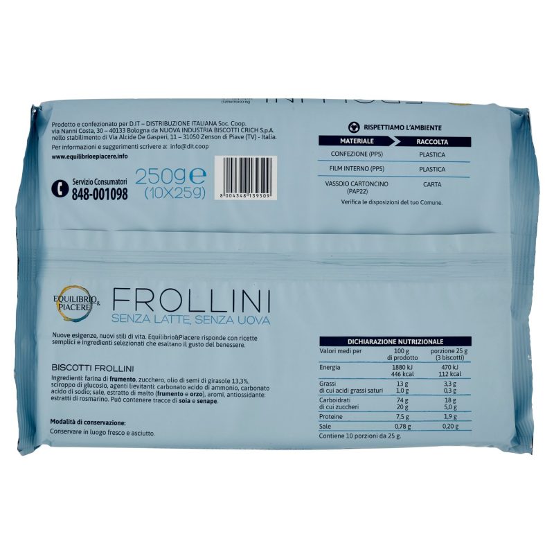 Equilibrio & Piacere Frollini Senza Latte, Senza Uova 10 x 25 g