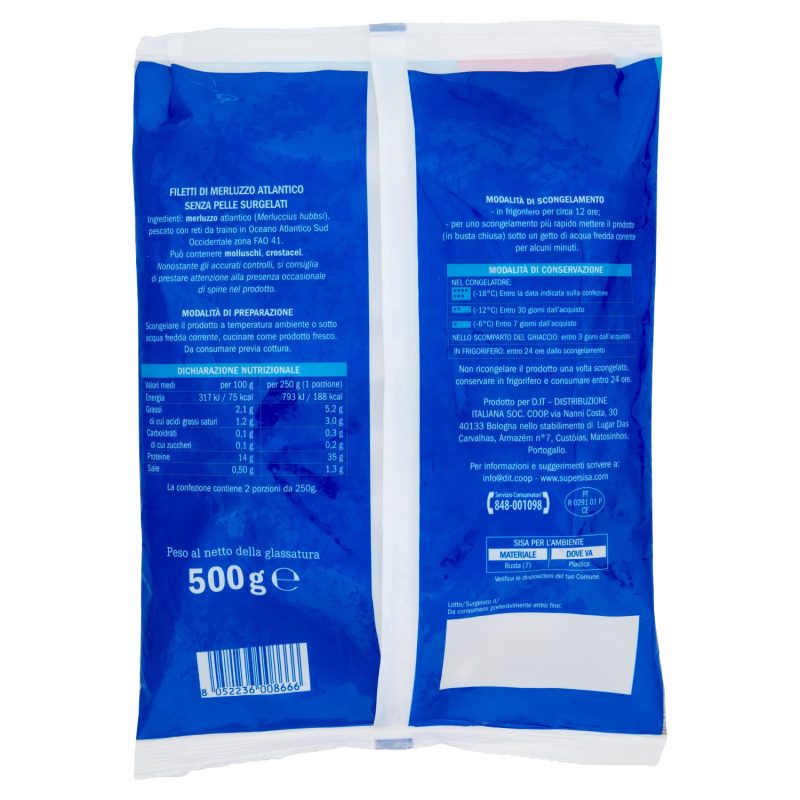 Sisa Filetti di Merluzzo Atlantico Surgelati 500 g