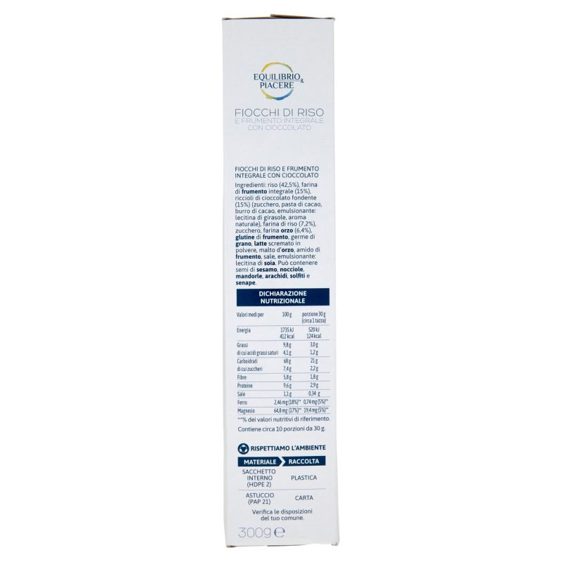 Equilibrio & Piacere Fiocchi di Riso e Frumento Integrale con Cioccolato 300 g