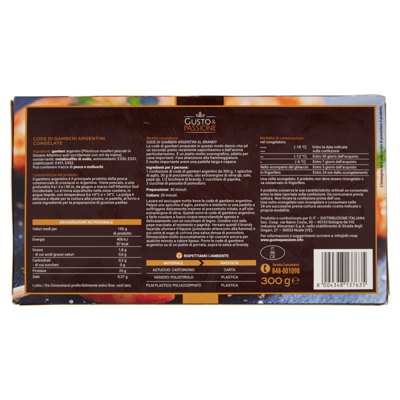 Gusto & Passione Code di Gamberi Argentini Congelate 300 g