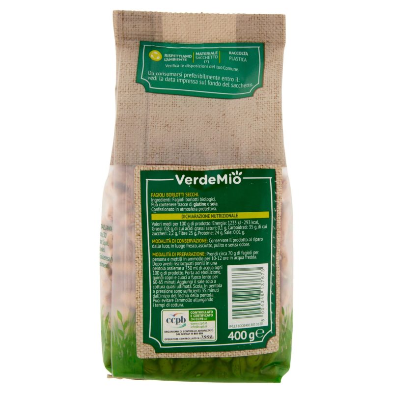 VerdeMio Fagioli Borlotti Secchi biologico 400 g