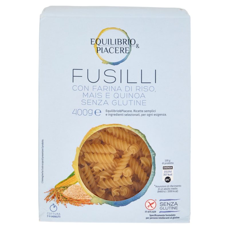 Equilibrio & Piacere Fusilli con Farina di Riso, Mais e Quinoa Senza Glutine 400 g