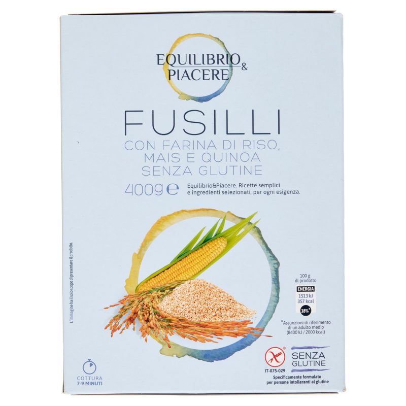 Equilibrio & Piacere Fusilli con Farina di Riso, Mais e Quinoa Senza Glutine 400 g