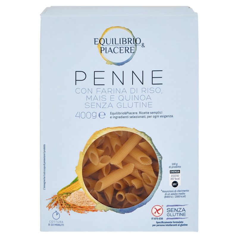 Equilibrio & Piacere Penne con Farina di Riso, Mais e Quinoa Senza Glutine 400 g
