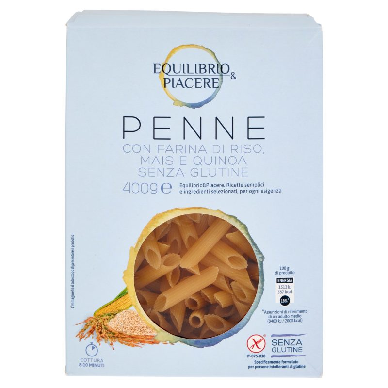 Equilibrio & Piacere Penne con Farina di Riso, Mais e Quinoa Senza Glutine 400 g