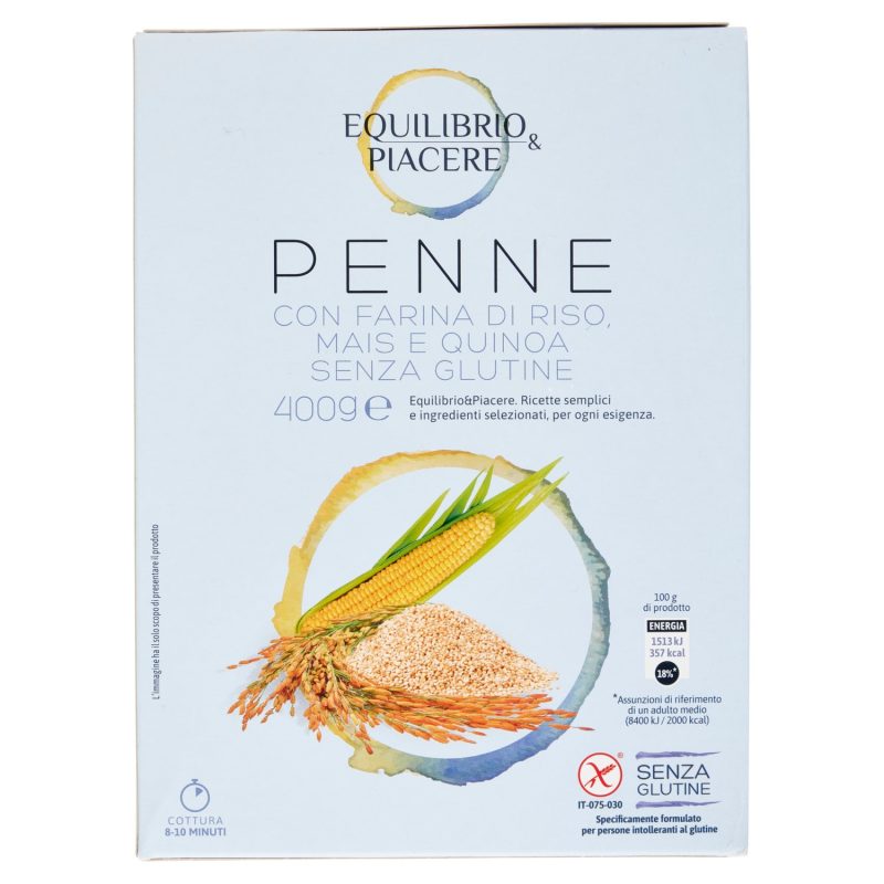 Equilibrio & Piacere Penne con Farina di Riso, Mais e Quinoa Senza Glutine 400 g