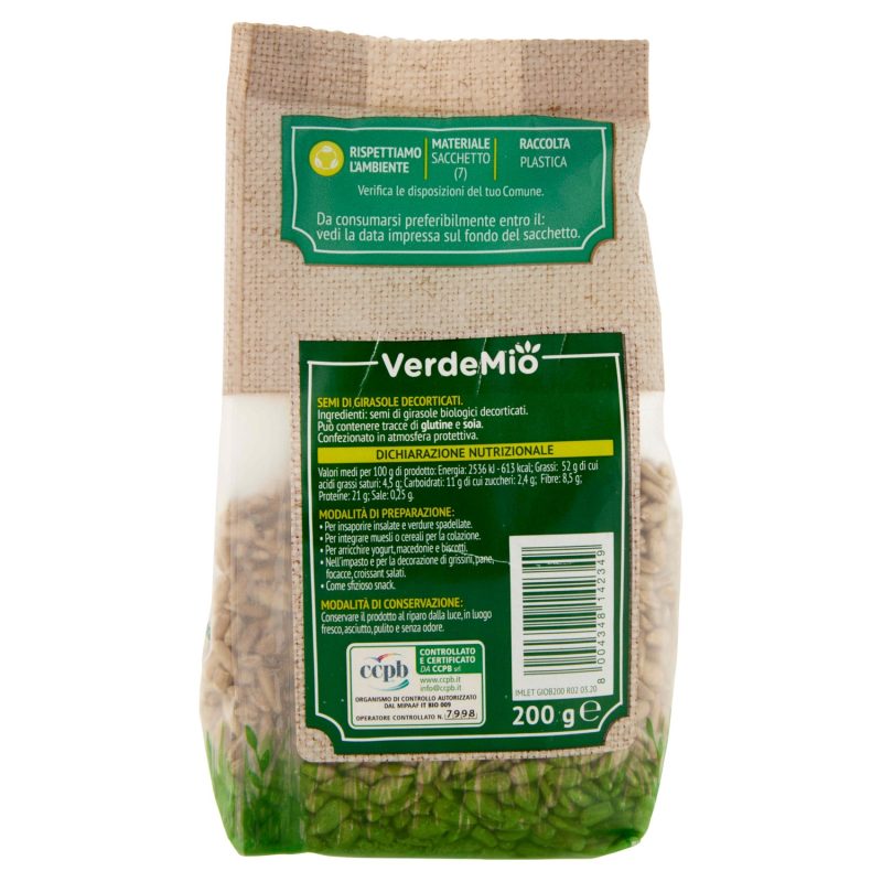 VerdeMio Semi di Girasole Decorticati biologico 200 g