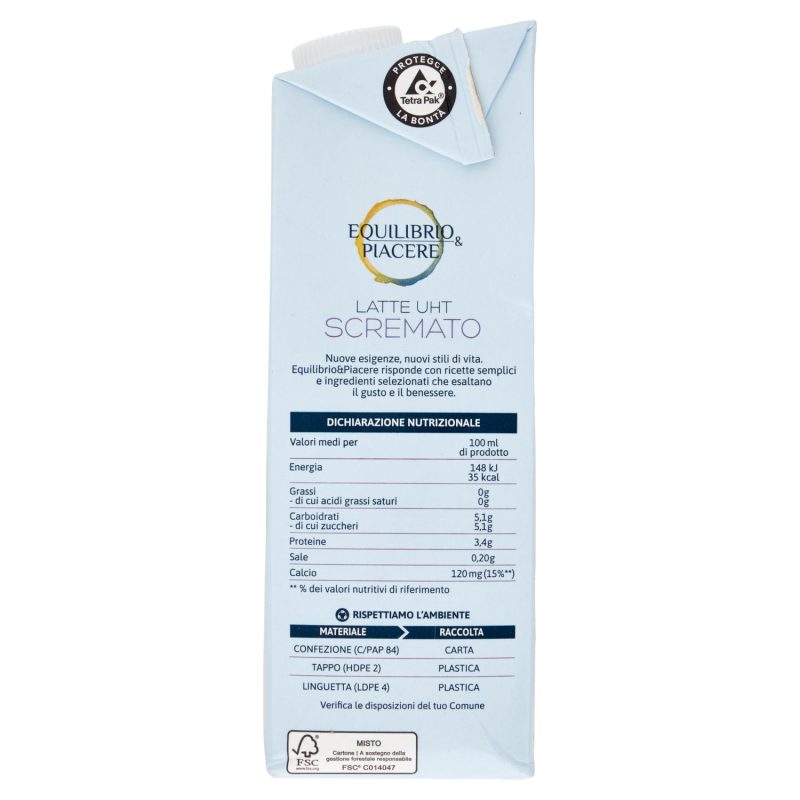 Equilibrio & Piacere Latte UHT Scremato 1000 ml